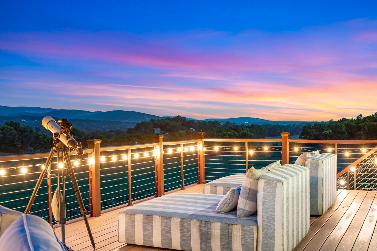 Estate rooftop deck at sunset